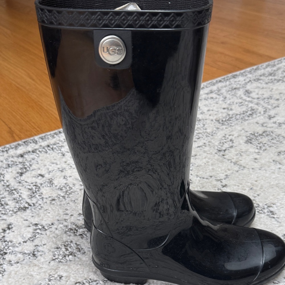 UGG Glossy Black Knee-High Rain Boots - Picture 2 of 7